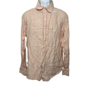 Banana Republic Button Down Men's Size XL Yellow Orange 100% Linen Long Sleeve‎